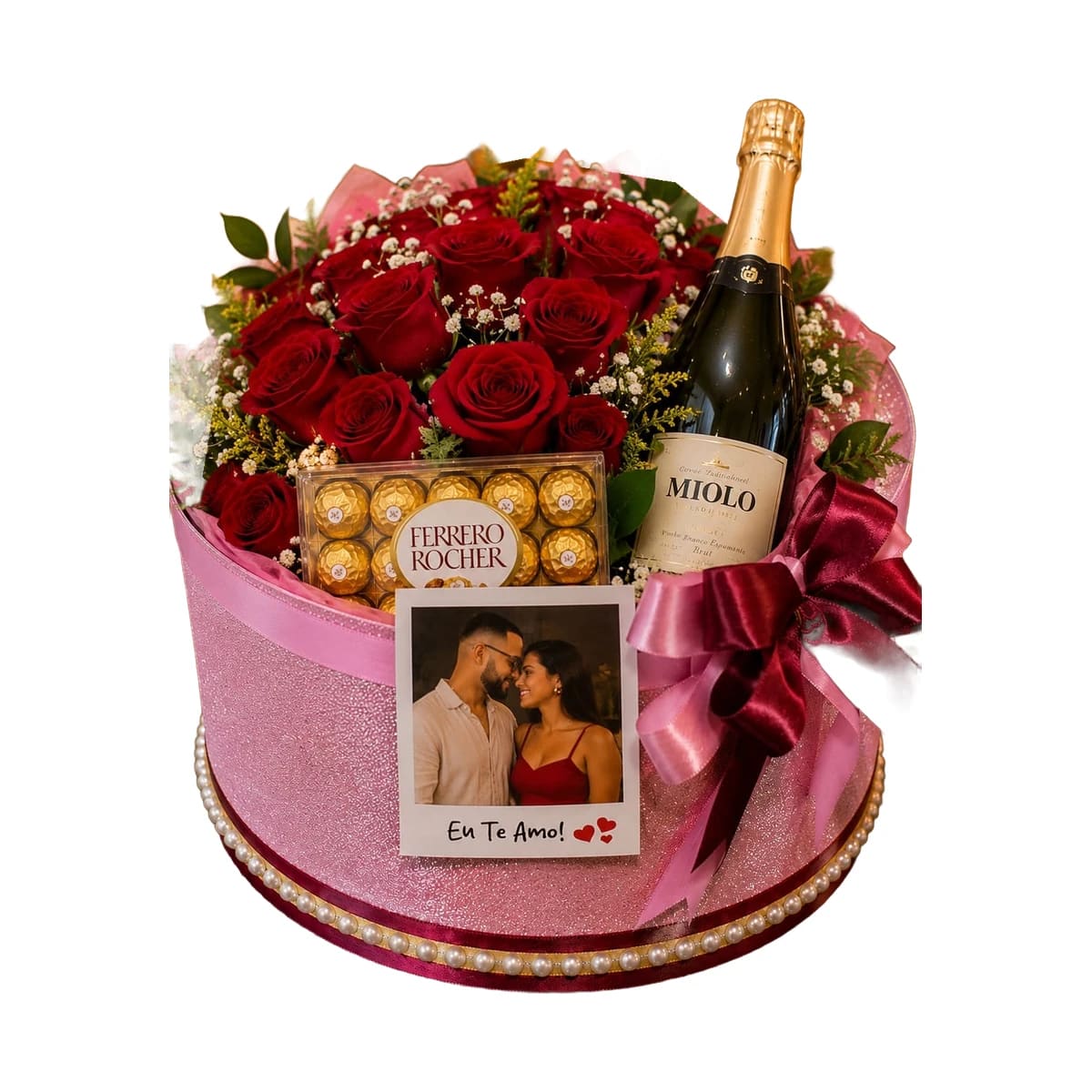 Lindo Kit Buquê de 12 Rosas Vinho e Chocolate