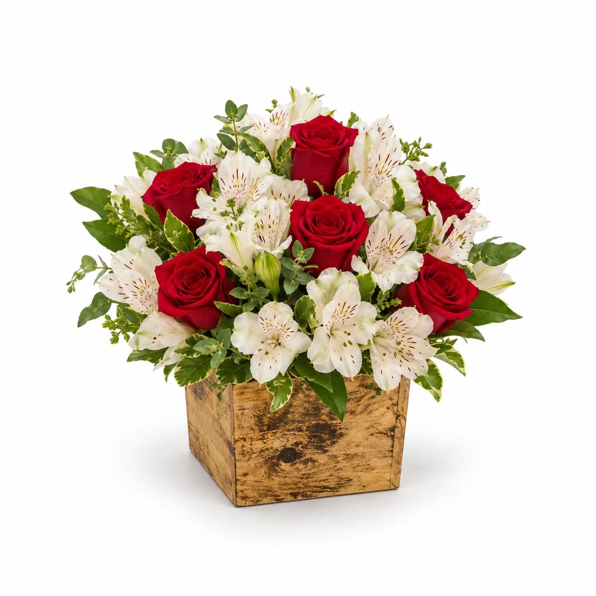 Arranjo de Rosas Vermelhas com Astromélias Brancas