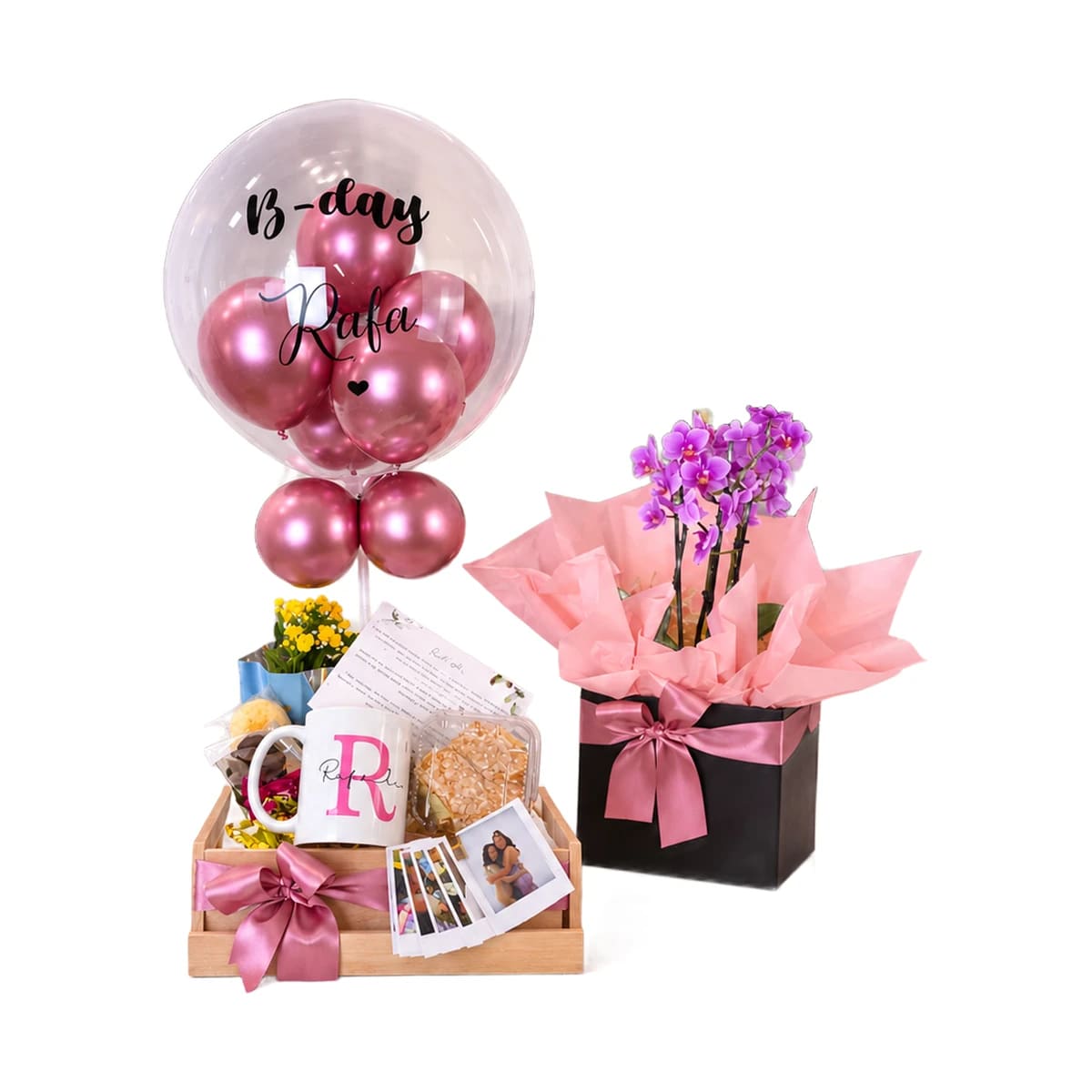 Café da Manhã Doce Encanto com Balão Bubble, Caneca e Orquídea