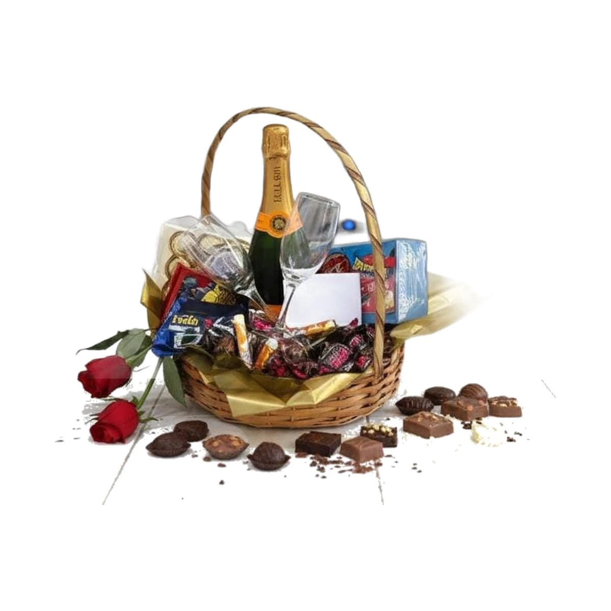 Cesta com Champanhe, Chocolates